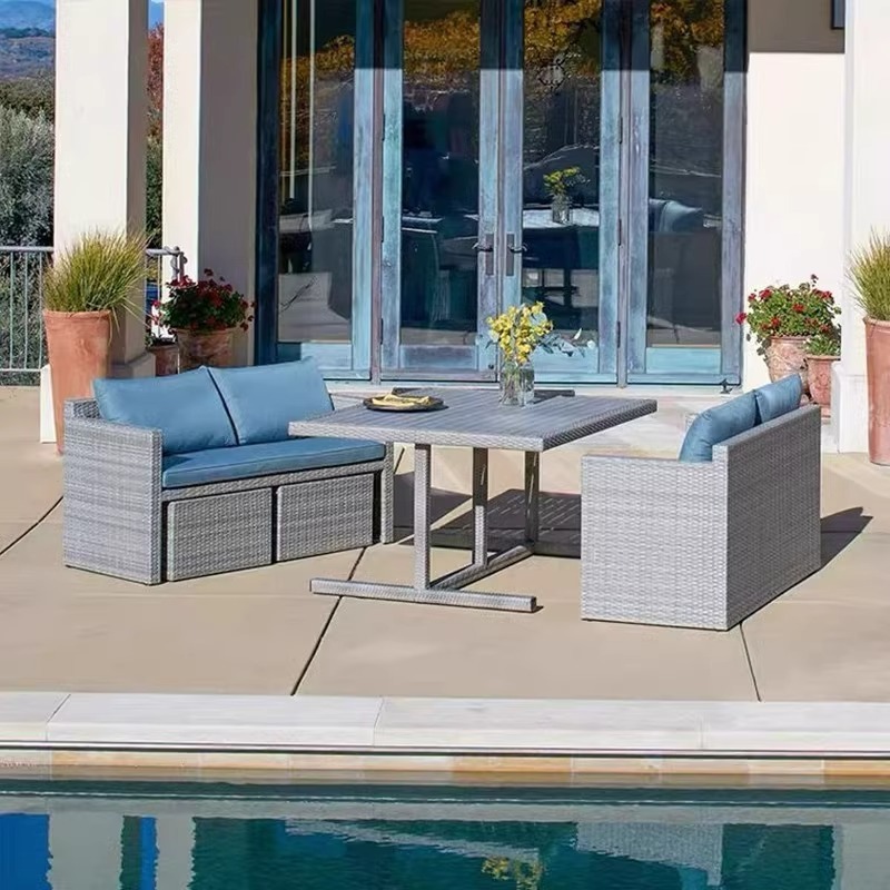 Outdoor rattan sofa set patio deck sofa balcony storage space-saving table and chairs restaurant double sofa card seat