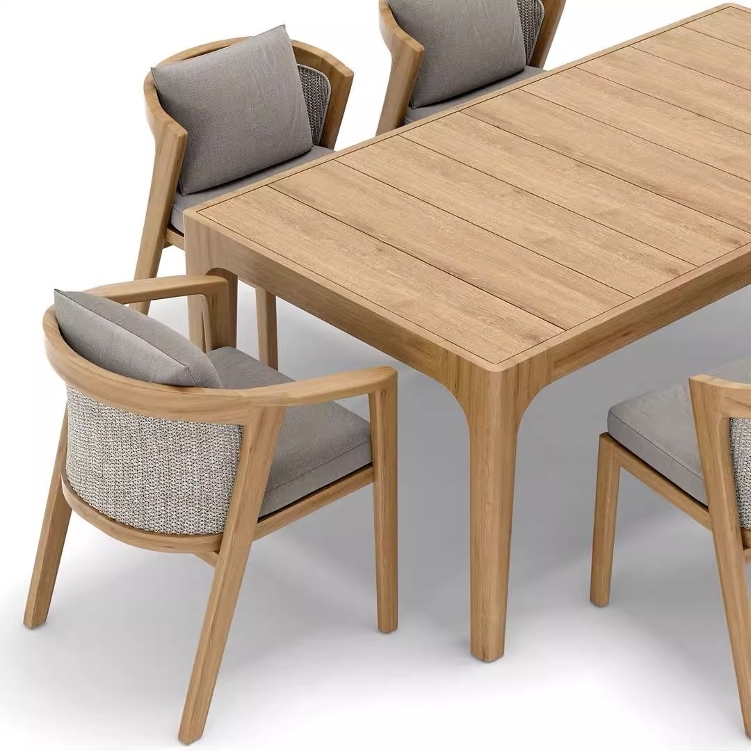 Simple furniture teak wood chair and table outdoor dining set for garden