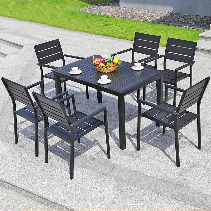 Modern Outdoor Patio Garden Set Courtyard Balcony Table Chair Sets Aluminum Frame Plastic Wood Coffee Dining Table Set