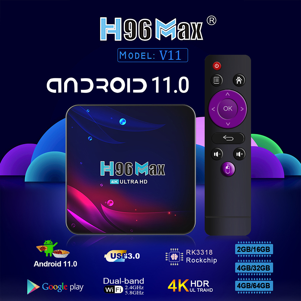 Shizhou Tech Newest Android 11 STB smart tv box H96 MAX V11 rockchip 3318 dual wifi Smart Video Player 4K Streaming OTT tv Box