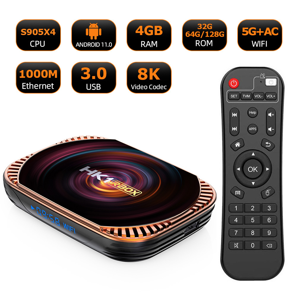 Shizhou Tech HK1 RBOX X4 Android 11.0 Amlogic S905X4 chipset Media Player HK1RBOX-X4  8K 4GB 2.4G/5G Wifi Set Top Box Smart