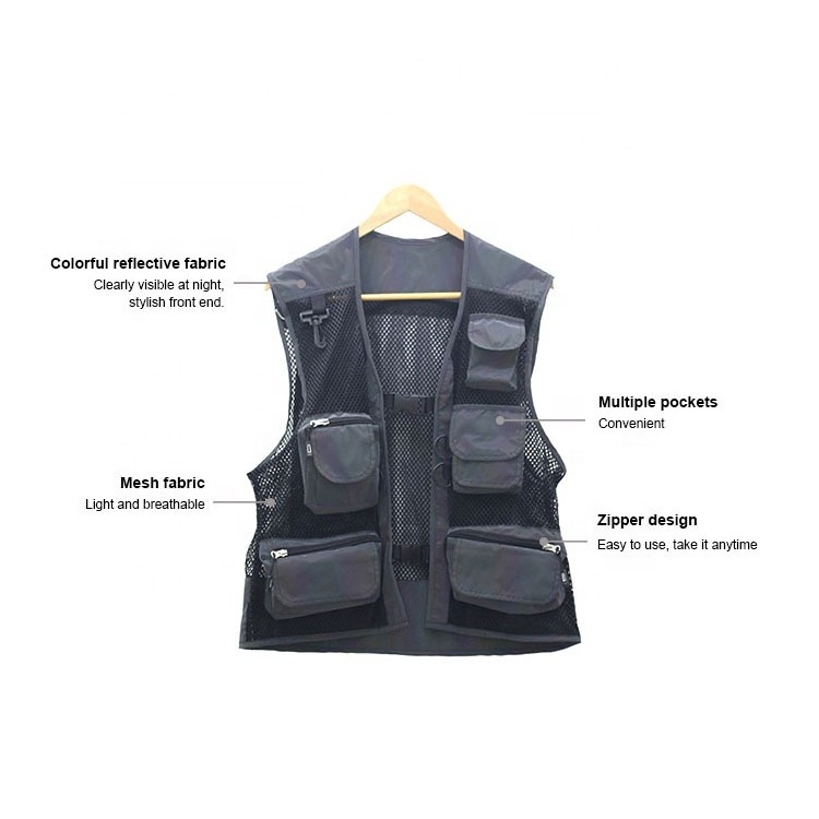 Multi-functional Outdoor Fishing Reflective Vest Multi-pocket Breathable Comfort Mesh Vest/