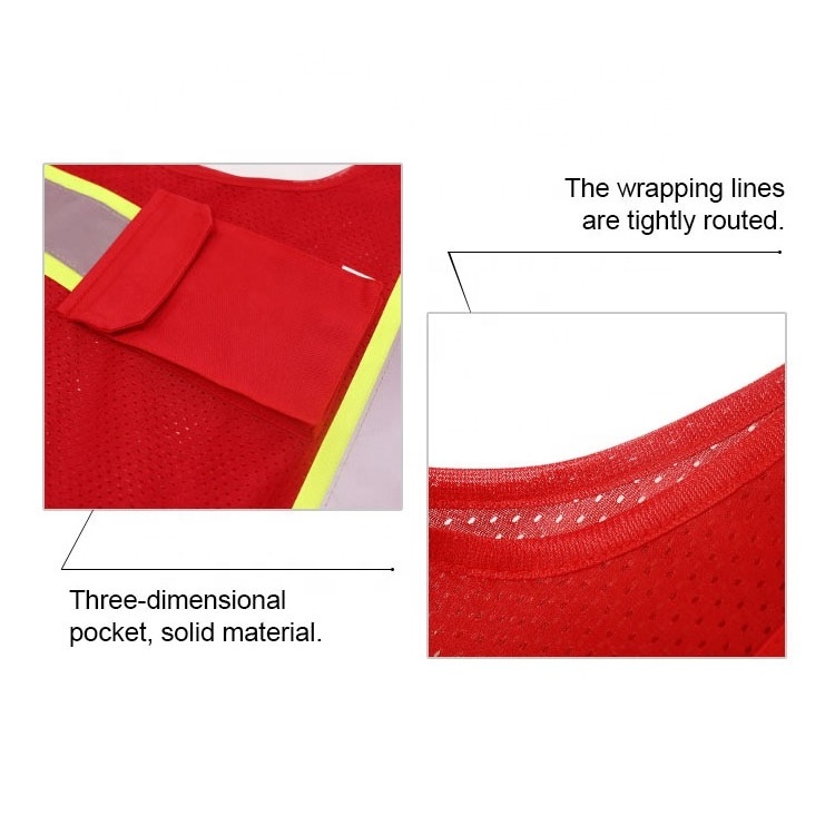 High Visibility Multi Pocket Safety  Mesh Vest Red  Reflective Vest