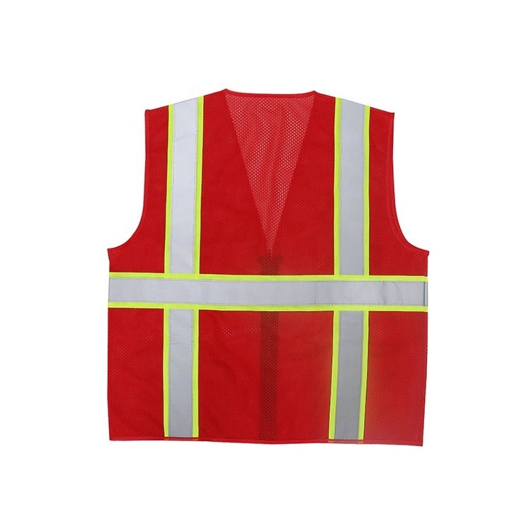 High Visibility Multi Pocket Safety  Mesh Vest Red  Reflective Vest