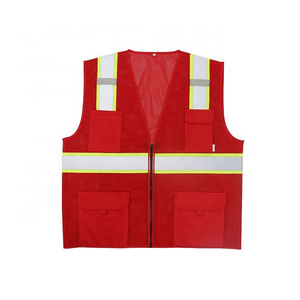 High Visibility Multi Pocket Safety  Mesh Vest Red  Reflective Vest