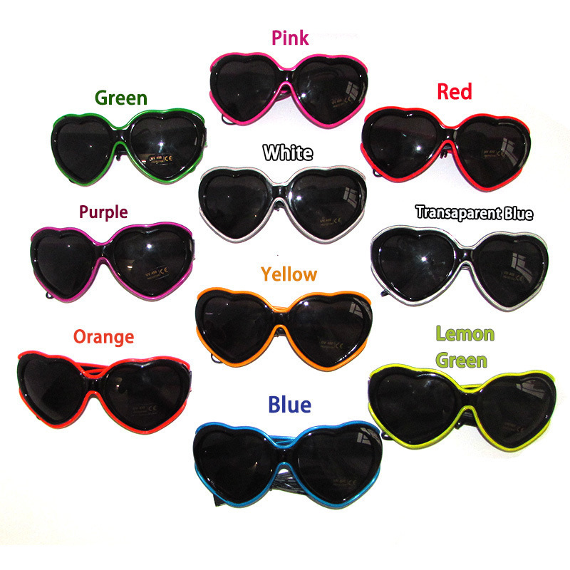 2020 new arrivals Fashion heart shaped EL wire LED glasses grow sunglasses party favor gift lighting women men sunglasses 2019