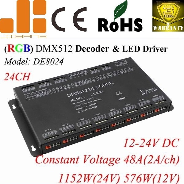 High Quality 24 Channels DC12-24V Constant Voltage DMX512 Decoder LED Driver DE8024