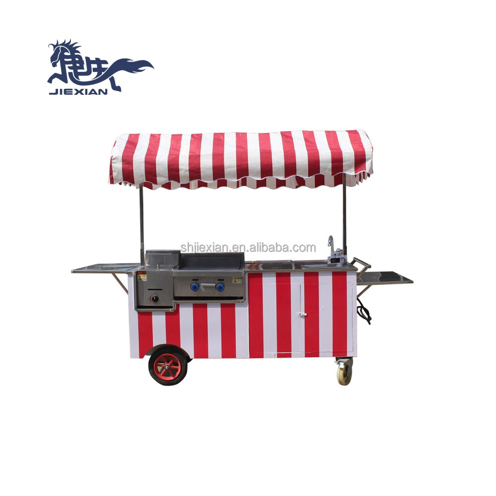 JX-CR180 French Fries Vehicle Mobile Gas Food Stall Cart Grill and 2 Fryers food cart for Fried chicken and french fries