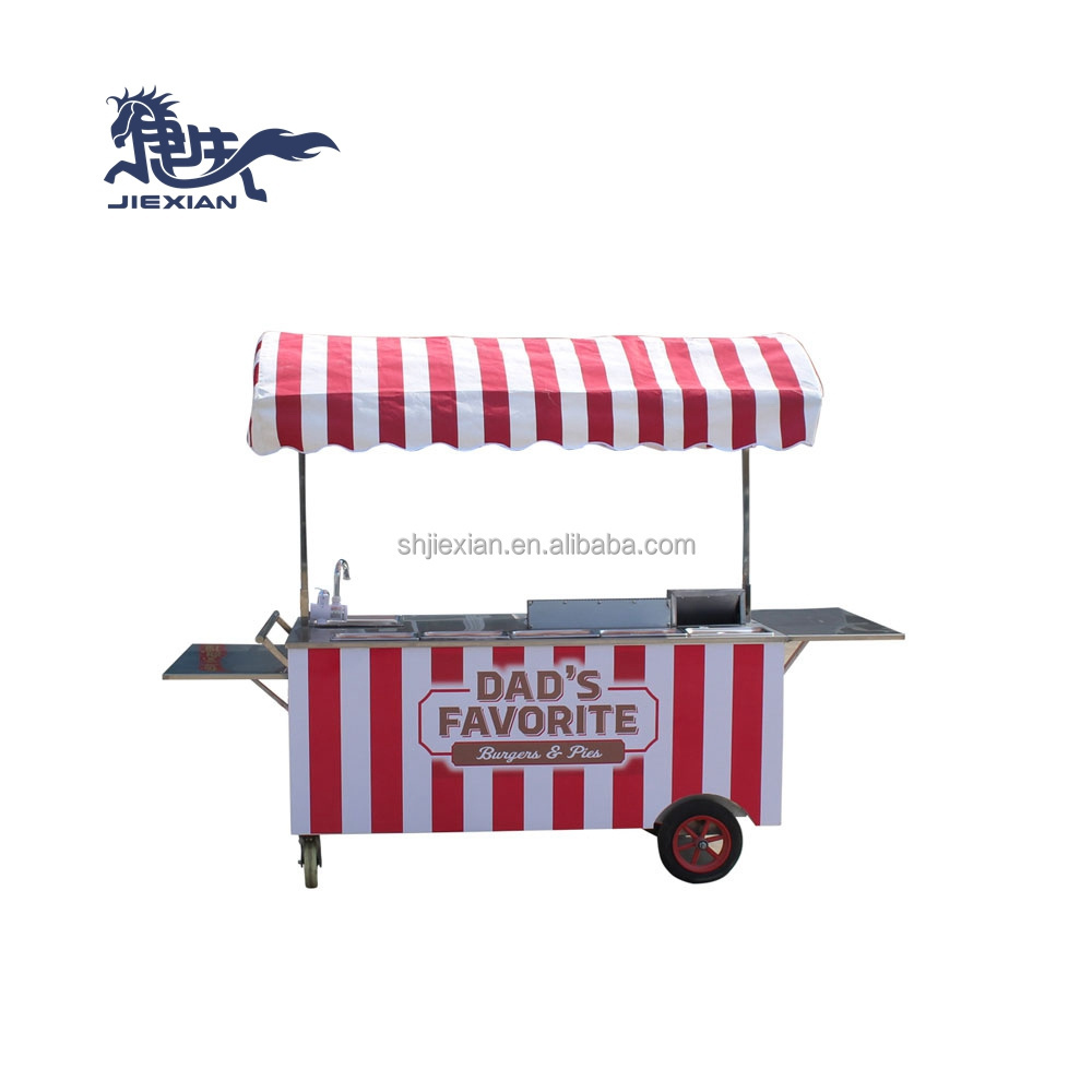 JX-CR180 French Fries Vehicle Mobile Gas Food Stall Cart Grill and 2 Fryers food cart for Fried chicken and french fries