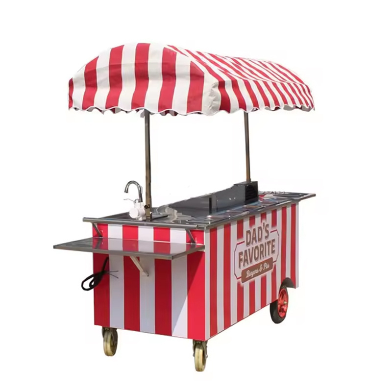 JX-CR180 French Fries Vehicle Mobile Gas Food Stall Cart Grill and 2 Fryers food cart for Fried chicken and french fries