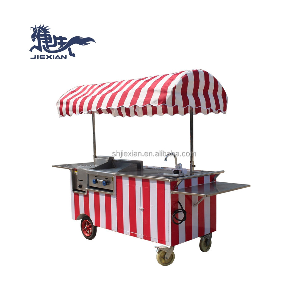 JX-CR180 French Fries Vehicle Mobile Gas Food Stall Cart Grill and 2 Fryers food cart for Fried chicken and french fries