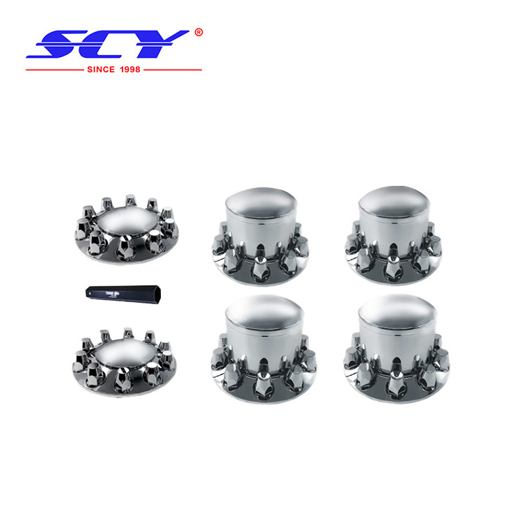 Lug Nut Cover Suitable for Chrome Front and Rear Axle Wheel Cover Set 33mm Screw-on Lug Nut Covers for Semi Trucks