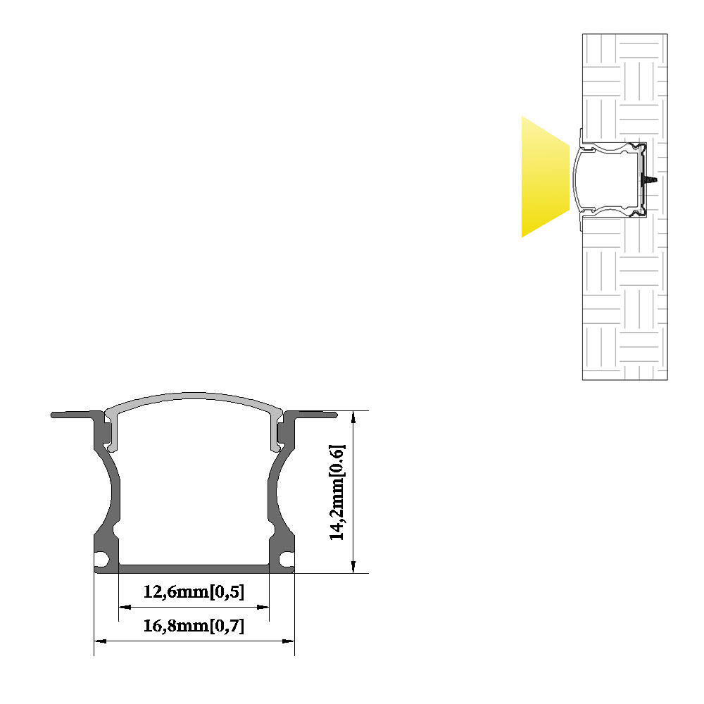 17X14A Drywall plaster in led aluminum channel recessed installation for cabinet and ceiling wall light