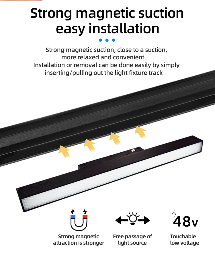 Hot sale adjustable smart 48V led magnetic track light with magnetic rail recessed or hanging installation