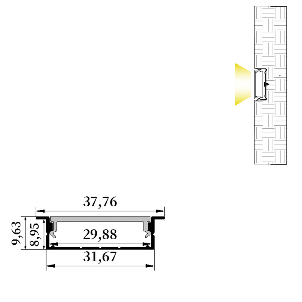 3010A  Thick edge embedded LED aluminum profile suitable for SMD2835 led strips RGB smart led strip and COB led strip light