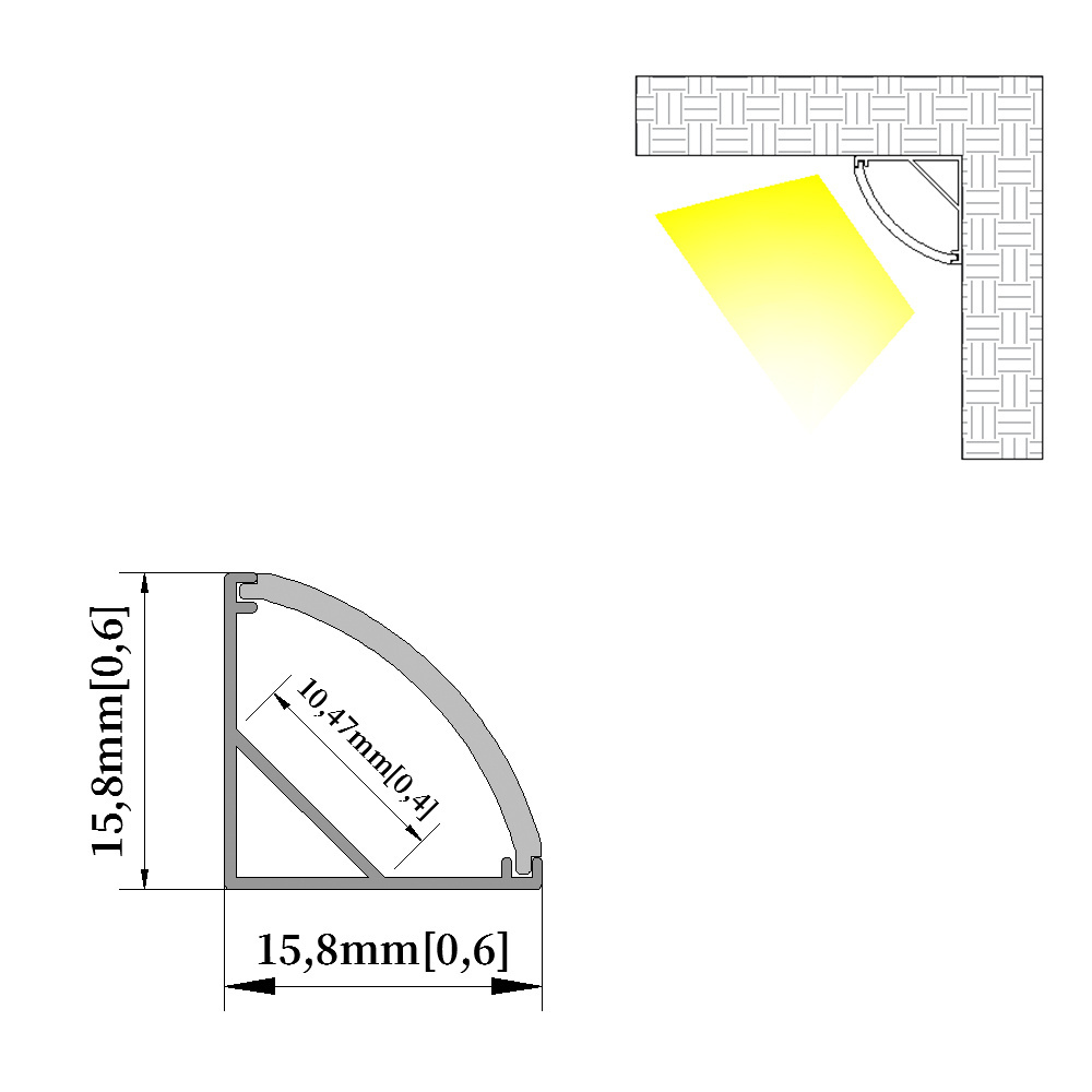 16x16mm Factory price wholesale 90 degree led aluminum corner profile for led strip light