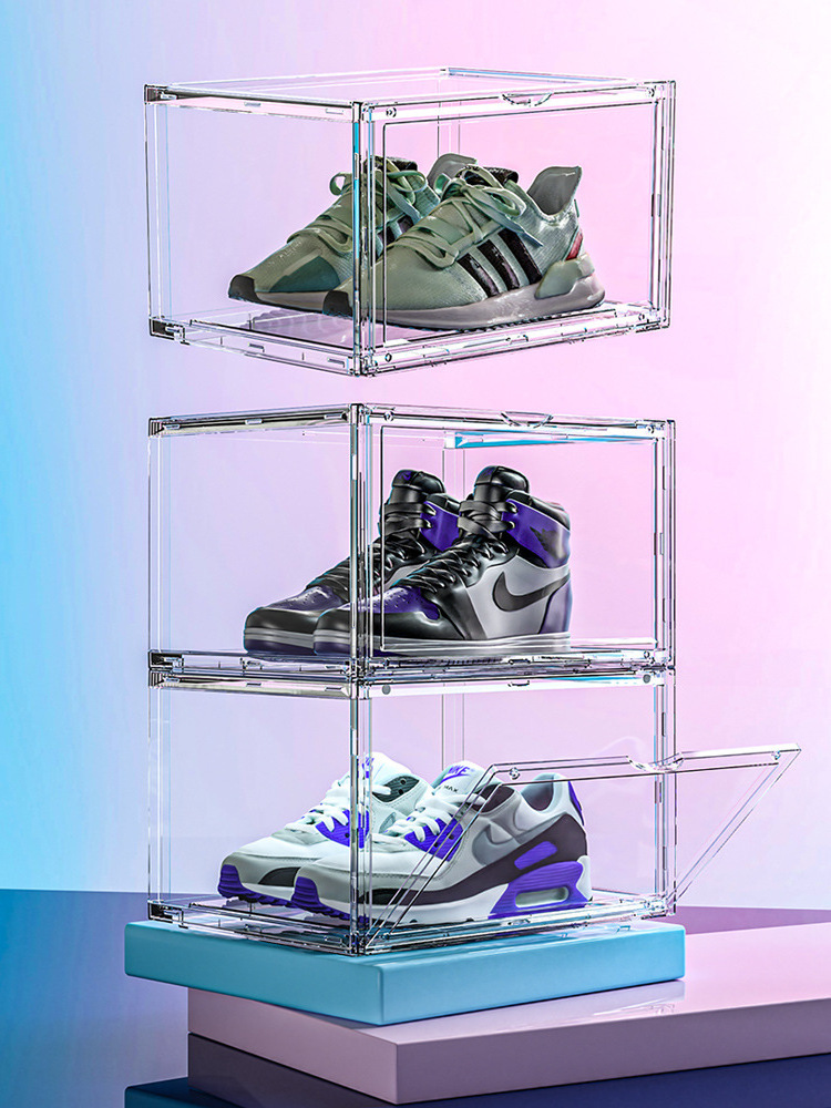 Wholesale Clear Customized Shoe Box With Custom Logo Display Case Led Shoe Storage Box With Light Acrylic Shoebox