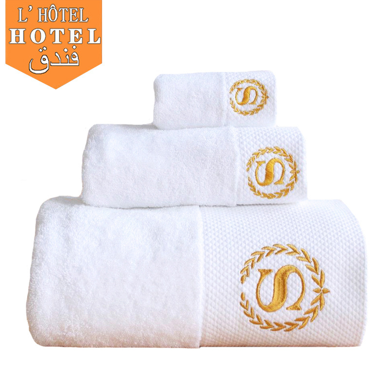 5 star hotel towels white custom logo bathroom linen 100% cotton face hand bath hotel towel set