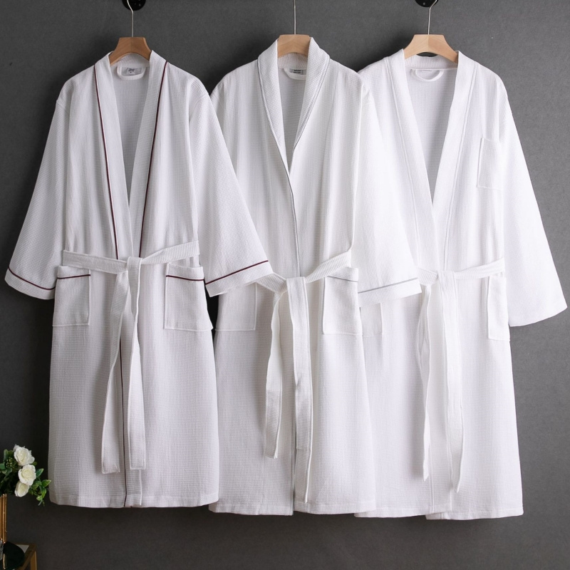 Wholesale Terry Velour Hotel Spa Bath Robe White Plain Dyed Kimono Bathrobe