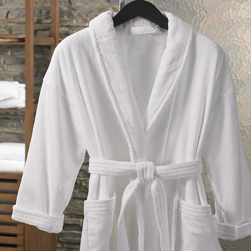 Wholesale Terry Velour Hotel Spa Bath Robe White Plain Dyed Kimono Bathrobe