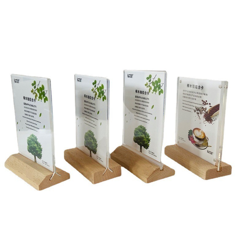 A4 A5 A6 Customized Size Wood Base Tabletop Price Menu Holder for Restaurant Flyer Holder Office Supplies Acrylic Sign Holder