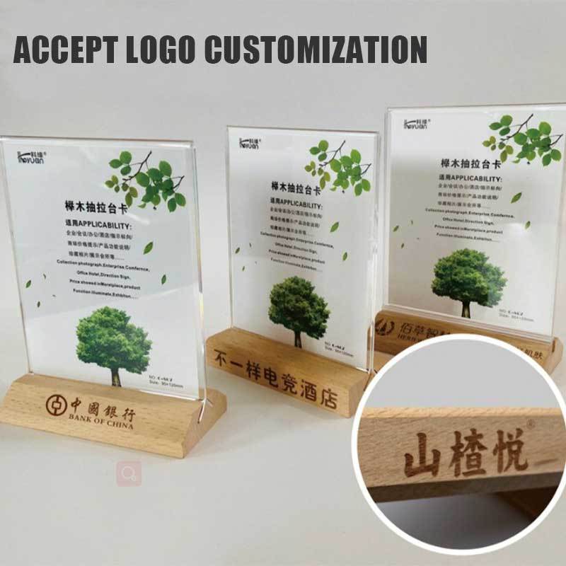 A4 A5 A6 Customized Size Wood Base Tabletop Price Menu Holder for Restaurant Flyer Holder Office Supplies Acrylic Sign Holder