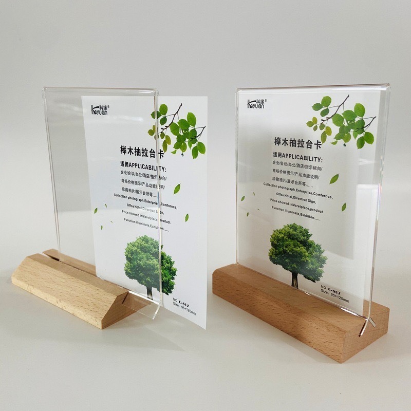 A4 A5 A6 Customized Size Wood Base Tabletop Price Menu Holder for Restaurant Flyer Holder Office Supplies Acrylic Sign Holder