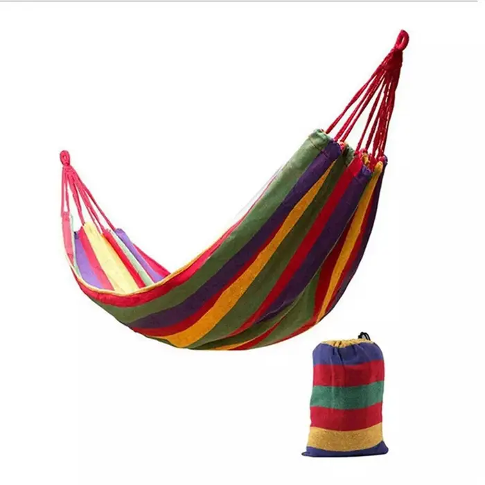 Portable Lightweight Cotton Soft Wooden Stand Canvas Swing Outdoor Camping Hammock