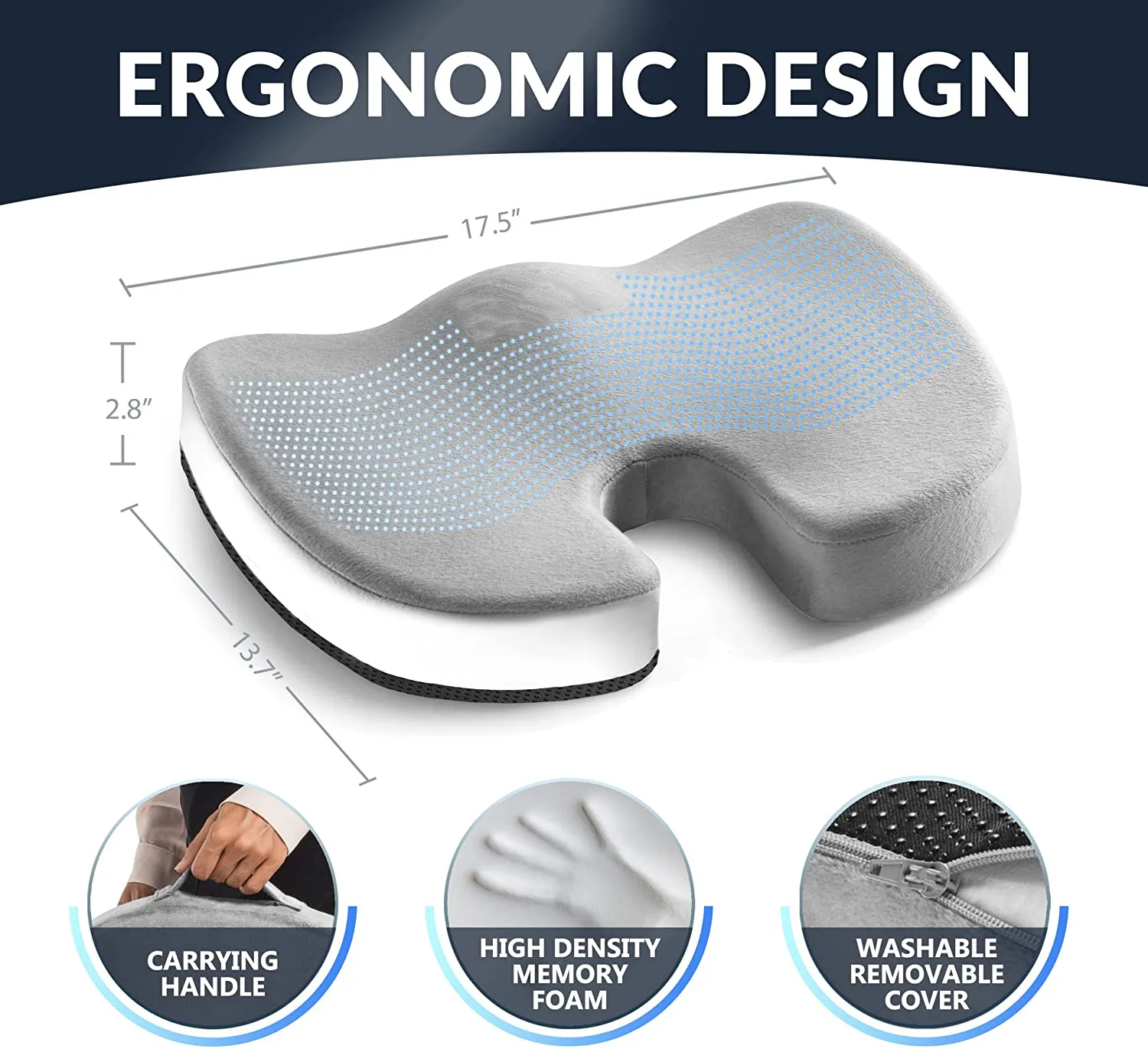 Gel Enhanced Seat Cushion Non-Slip Orthopedic Gel & Memory Foam Coccyx Cushion for Tailbone Pain Office Chair Car Seat Cushion