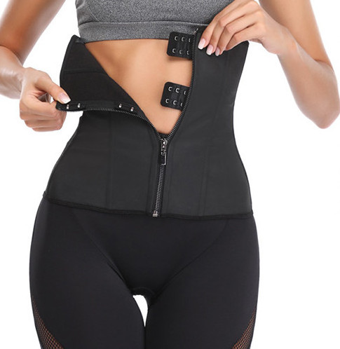 Women Latex Waist Trainer Body Shaper Corsets with Zipper Cincher Corset Top Slimming Belt Black Shapers