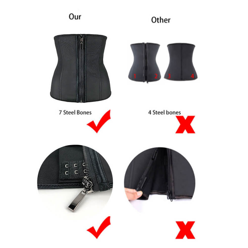 Women Latex Waist Trainer Body Shaper Corsets with Zipper Cincher Corset Top Slimming Belt Black Shapers