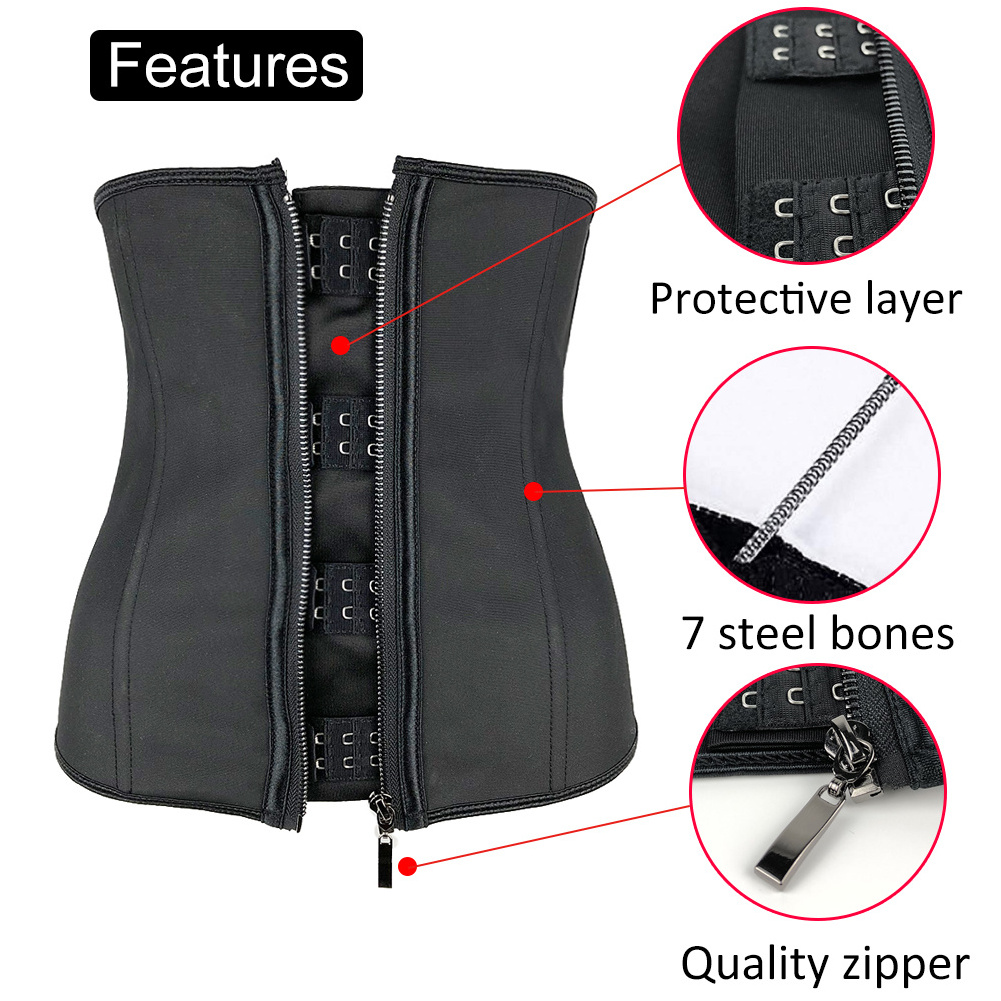 Women Latex Waist Trainer Body Shaper Corsets with Zipper Cincher Corset Top Slimming Belt Black Shapers