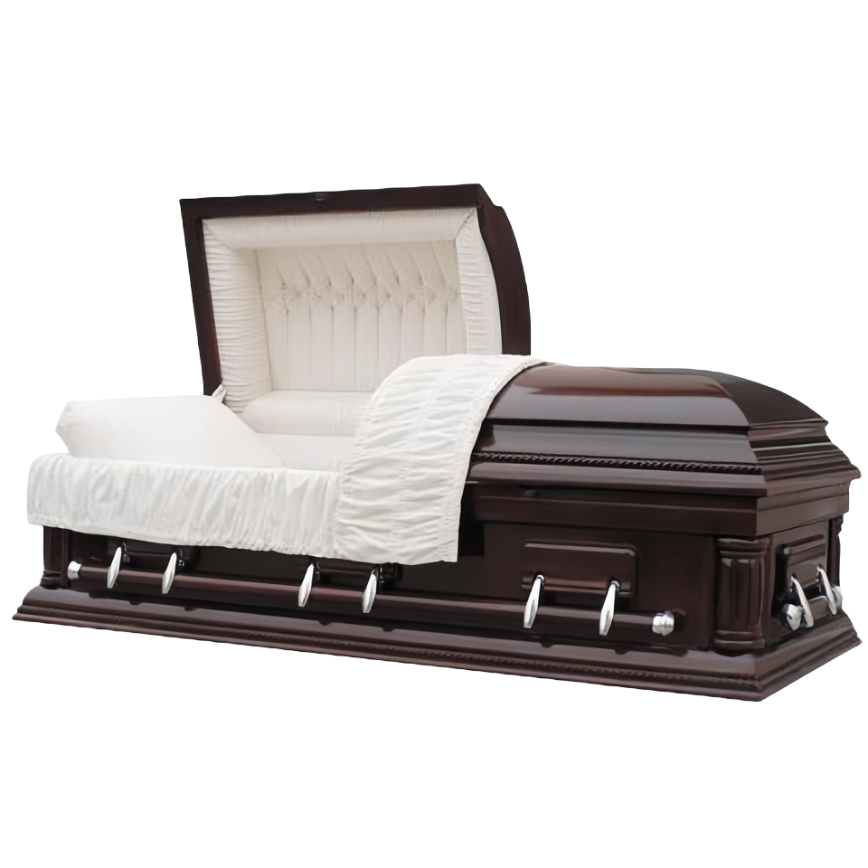 Funeral Half Lid Wooden Casket With Ivory Velvet Interior Burial Vault Combo Bed Wooden Cremation Casket And Coffin