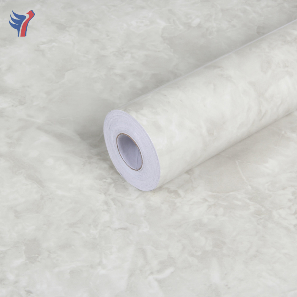 Jinyi M4002 White Simple Rustic Marble Ceiling Self Adhesive Wall Paper Rolls Wrap Peel and Stick Wallpaper