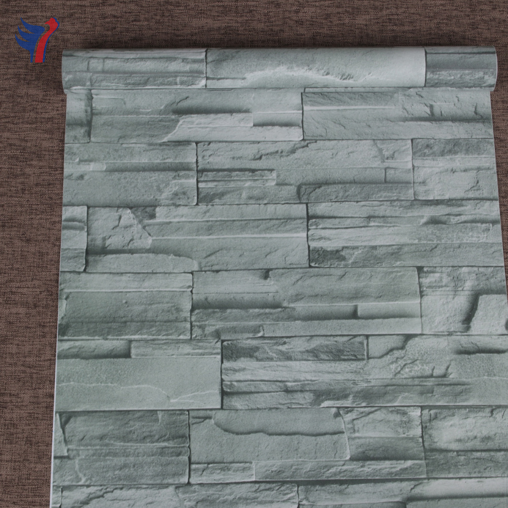 Jinyi H1089 Green Grey Brick Pattern Printed Vinyl Home Decoration Catalogue Wallpaper