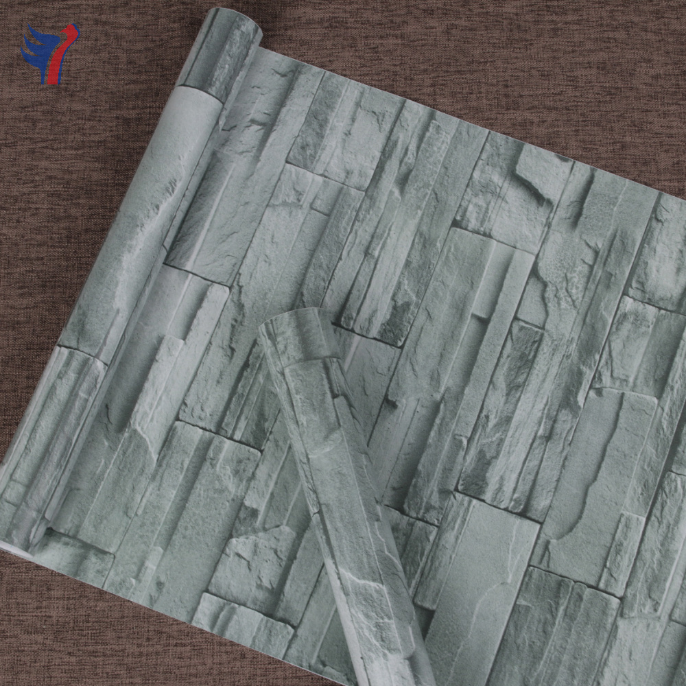 Jinyi H1089 Green Grey Brick Pattern Printed Vinyl Home Decoration Catalogue Wallpaper