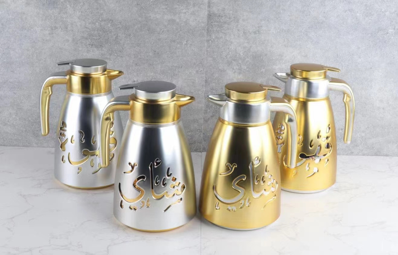 New arrivals in stock Dallah Arabic Insulation Thermal Flask Thermos Arabic Coffee Pot with Pink glass refill