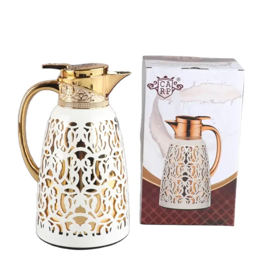 Wholesale Arabic Style Pink Glass Refill Metal Shell Vacuum Thermos Flask Thermos Coffee Jug Tea Pot