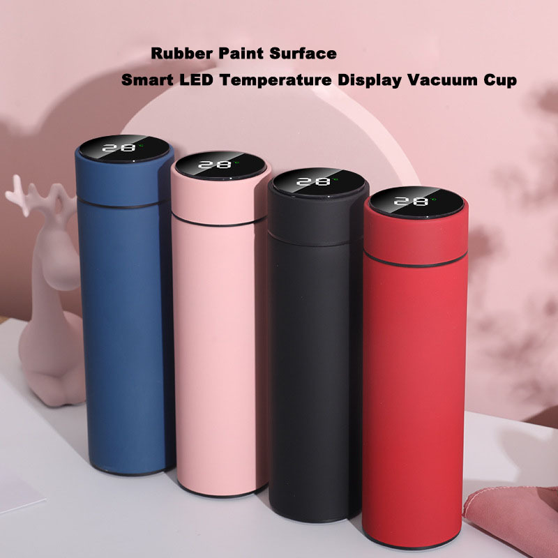 High Quality Soft Touch  Rubber Paint Frosted Surface Smart  LED Temperature Display Thermos Vacuum Flask coffee water bottle