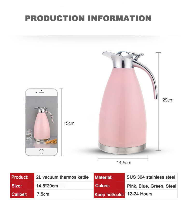 304/201 stainless steel vacuum thermos tea coffee pot 1.5L/2L double wall vacuum kettle insulated water jug