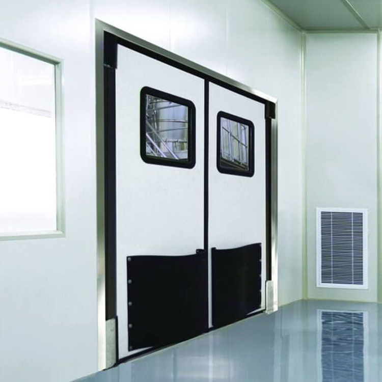 Restaurant Kitchen Double Acting Swing Door Industrial Stainless Steel Traffic Entry Impact Door With Black Bumper