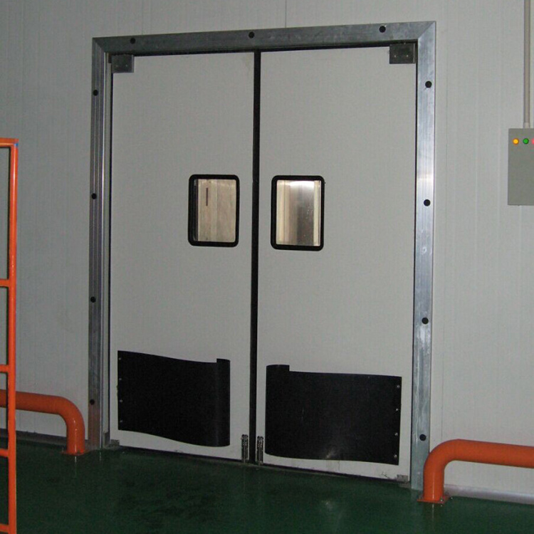 Restaurant Kitchen Double Acting Swing Door Industrial Stainless Steel Traffic Entry Impact Door With Black Bumper