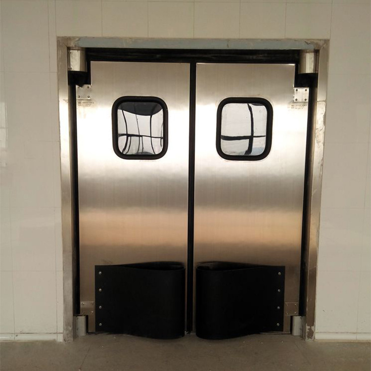 Restaurant Kitchen Double Acting Swing Door Industrial Stainless Steel Traffic Entry Impact Door With Black Bumper