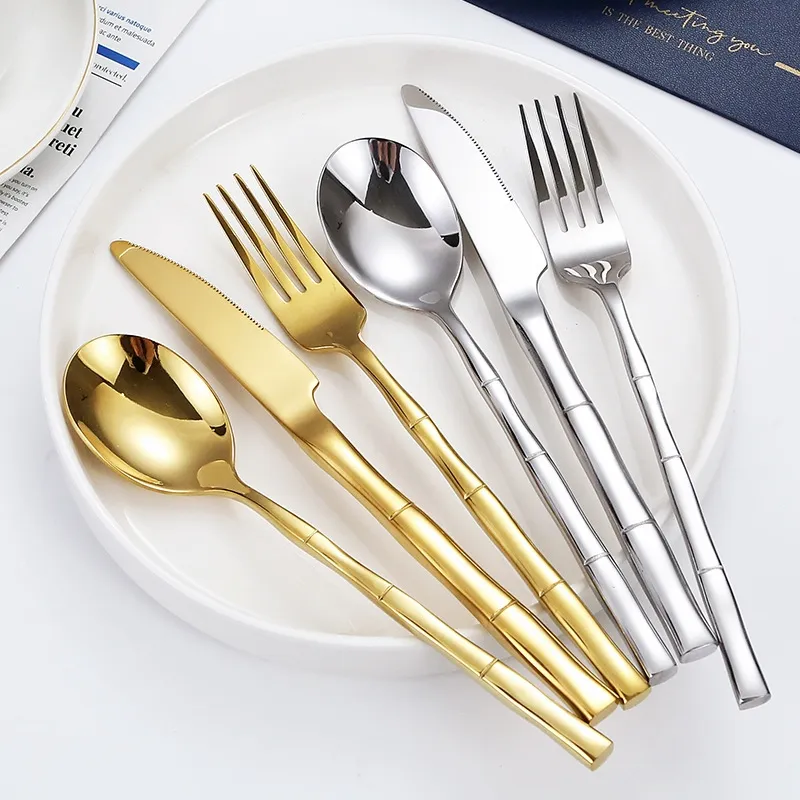 5pcs New Design Handle Bulk Flatware 304 Stainless Steel Cutlery Gold Silverware Set