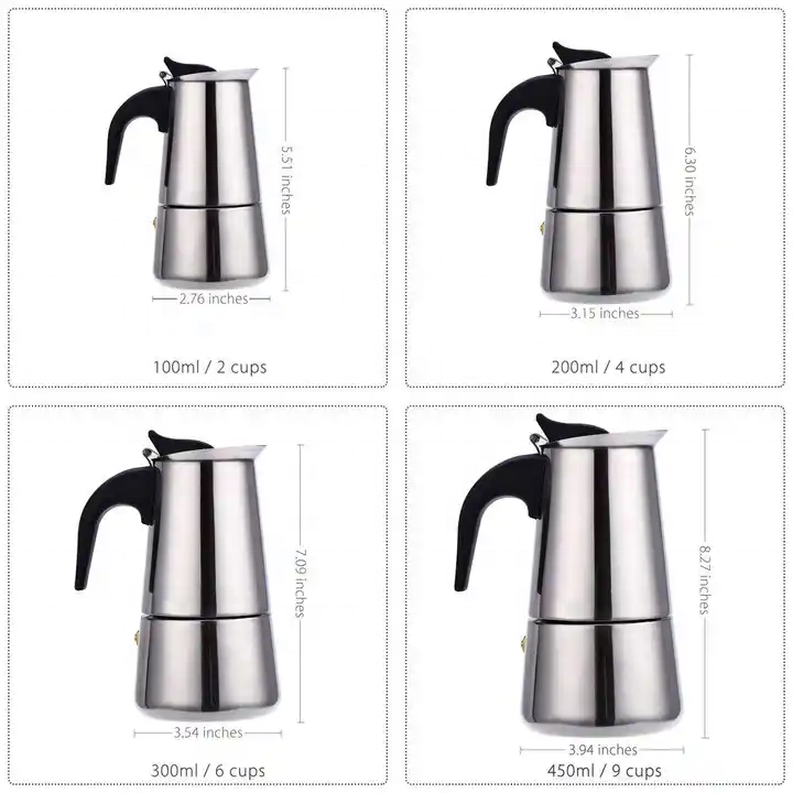 4Cup 6Cup 9Cup Portable Stovetop Italian Espresso Coffee Maker, Stainless Steel Moka Pot Matte Black, Electric Mocha coffee pot