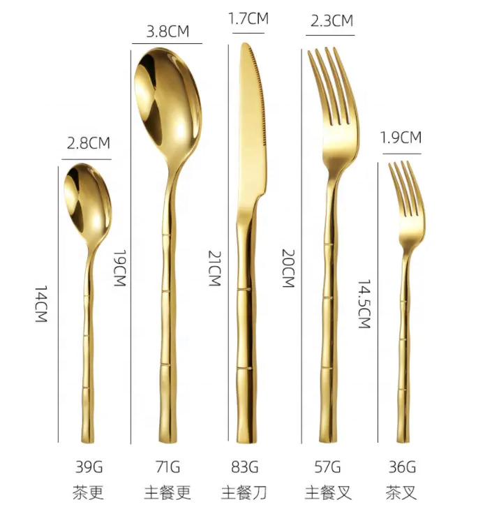 5pcs New Design Handle Bulk Flatware 304 Stainless Steel Cutlery Gold Silverware Set