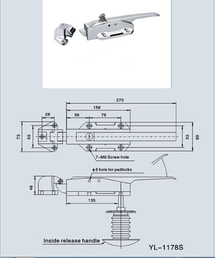 YL-1178S Release handle P1 cold room door lock safety latch price