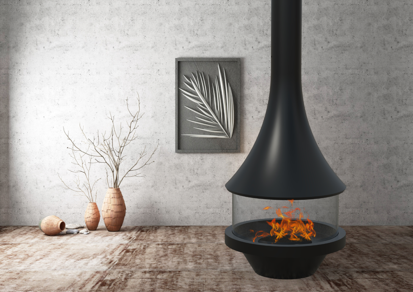 Chinese Supplier Hanging Indoor Heaters Ceiling Mounted Round Wood Burning Suspended Fireplace