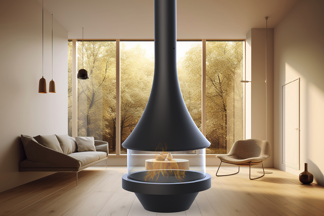 Chinese Supplier Hanging Indoor Heaters Ceiling Mounted Round Wood Burning Suspended Fireplace