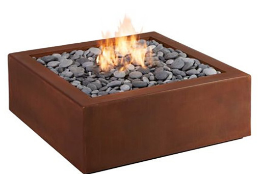 Gas Outdoor Firepit with Water Feature Low Smoke Square Corten Steel Fire Pit and Water Bowl for Swimming Pool table top firepit